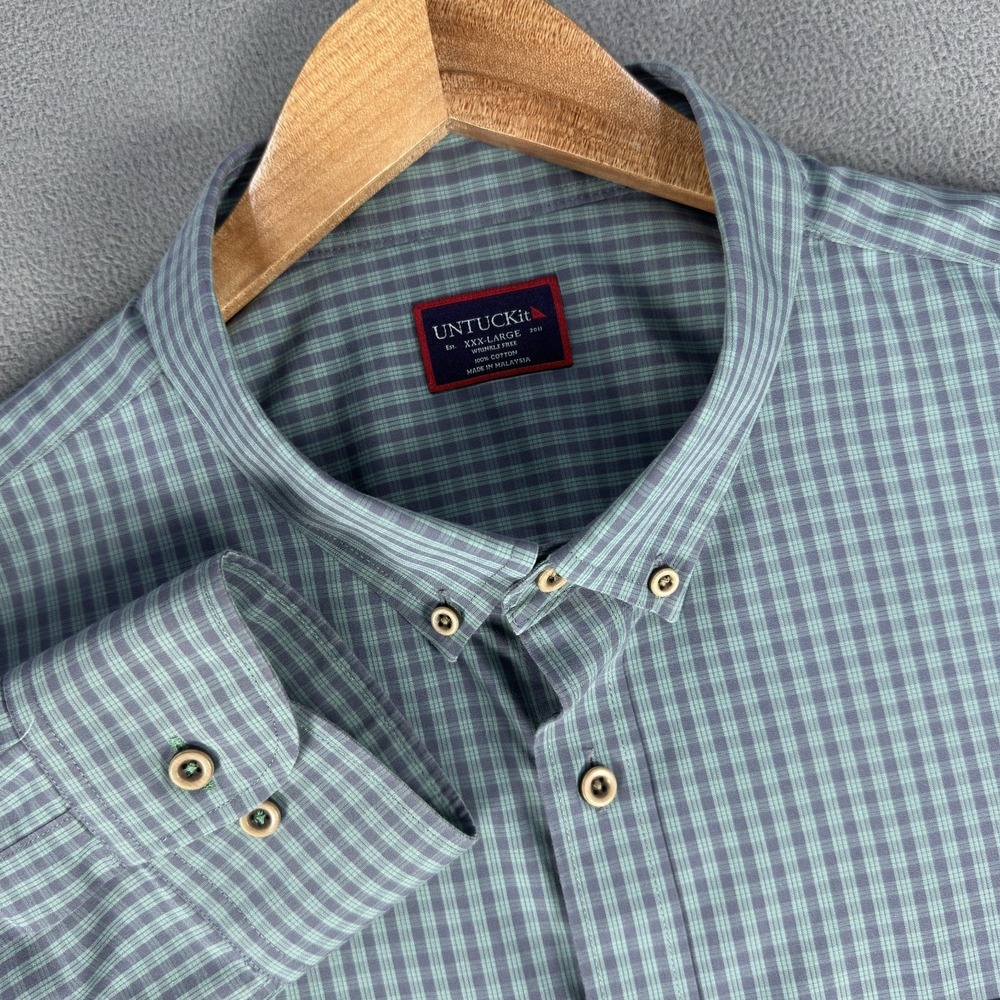 UNTUCKit Shirt Mens 3XL Green Check Kabashi Wrinkle Free Smart Casual Office